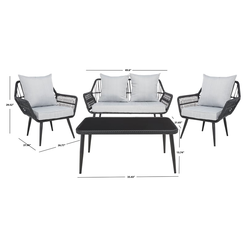 Safavieh Elsbeth Wood and Metal 4Pc Living Set  in Black / Gray