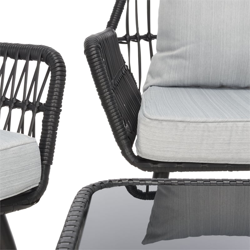 Safavieh Elsbeth Wood and Metal 4Pc Living Set  in Black / Gray
