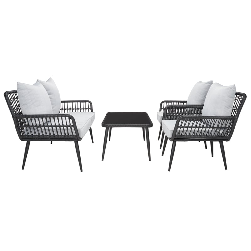 Safavieh Elsbeth Wood and Metal 4Pc Living Set  in Black / Gray