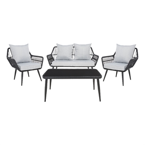 Safavieh Elsbeth Wood and Metal 4Pc Living Set  in Black / Gray
