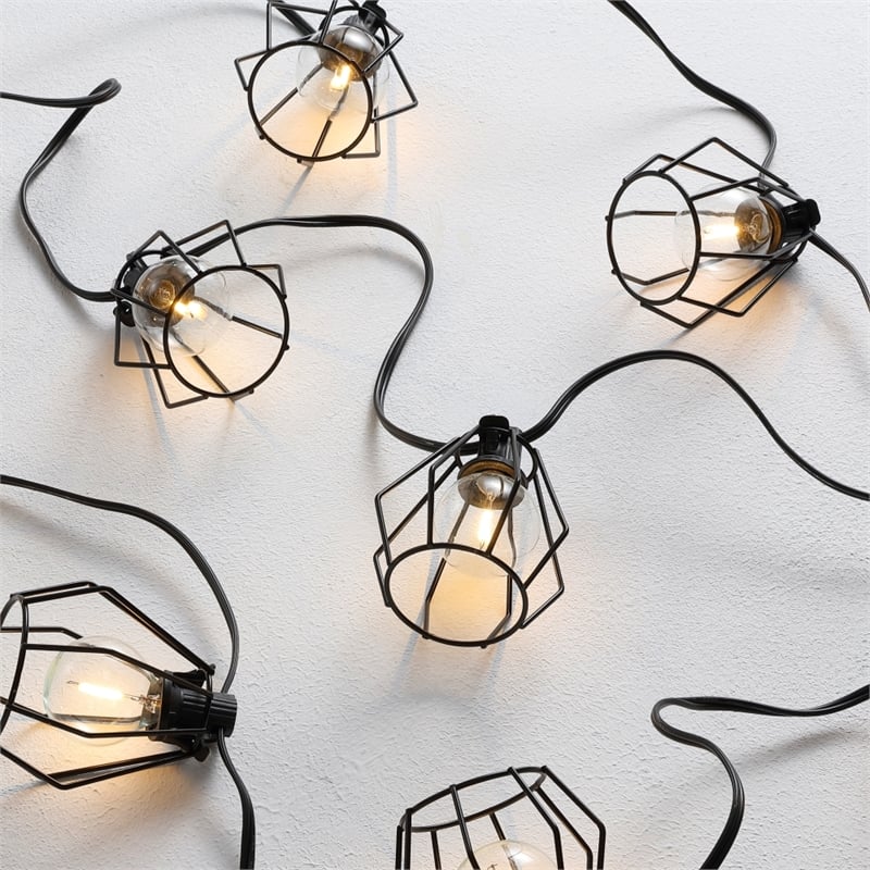 Safavieh Bowne Metal and Glass Led Outdoor String Light in Black