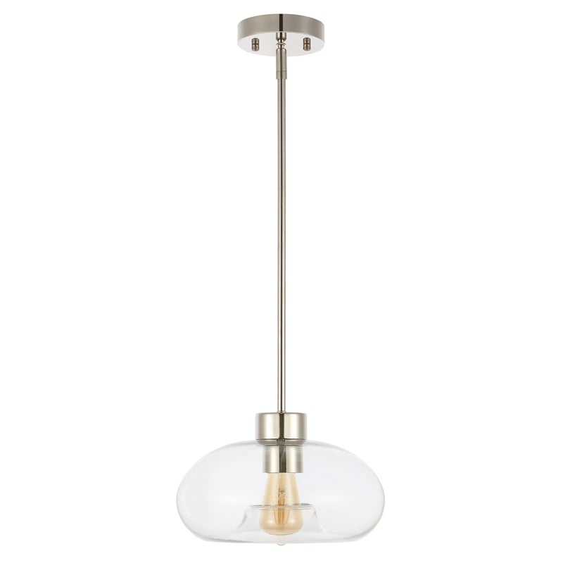 Safavieh Wessley Iron and Glass 11 Inch Pendant in Clear / Nickel