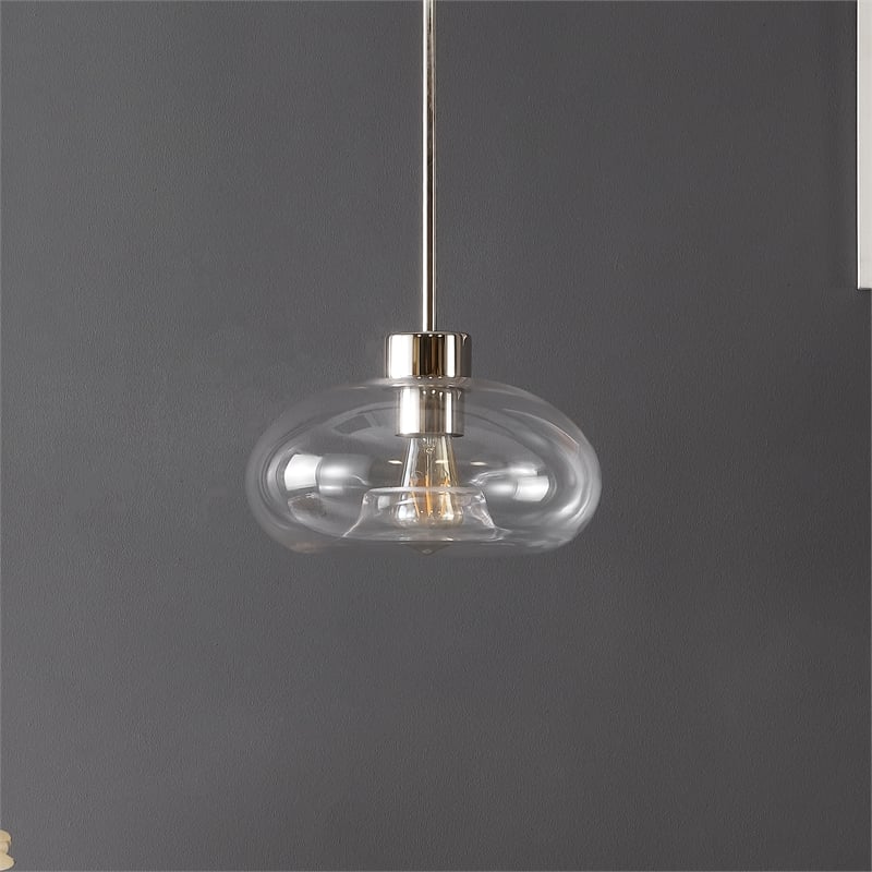 Safavieh Wessley Iron and Glass 11 Inch Pendant in Clear / Nickel