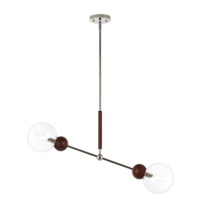 Safavieh Rocky Iron and Wood 2 Lt 35.3&quot Pendant in Dark Walnut / Nickel