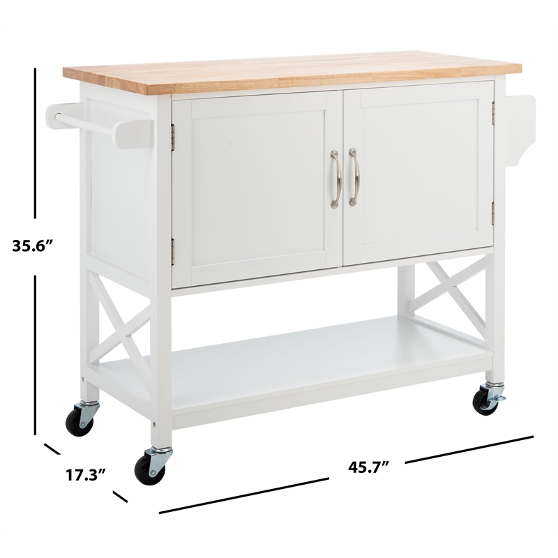 Safavieh Kesler Wood 2 Door 1 Shelf Cart in White / Natural