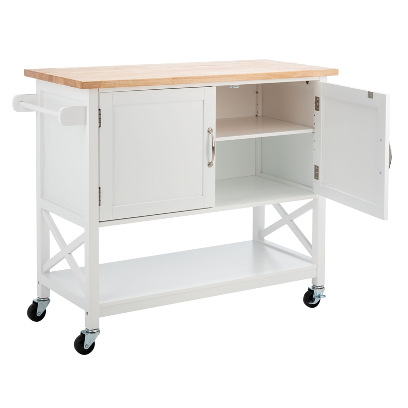 Safavieh Kesler Wood 2 Door 1 Shelf Cart in White / Natural