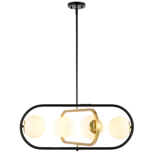 Safavieh Urbana Iron and Glass 4 Lt 26.75&quot Pendant in Black/ Brass