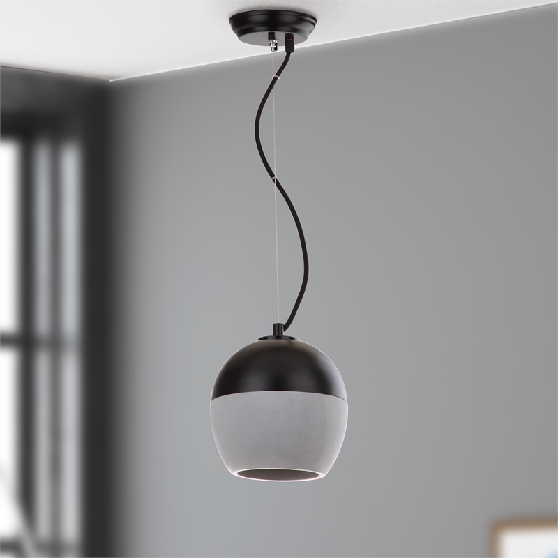 Safavieh Kira Concrete and Iron Pendant Lamp in Gray / Black