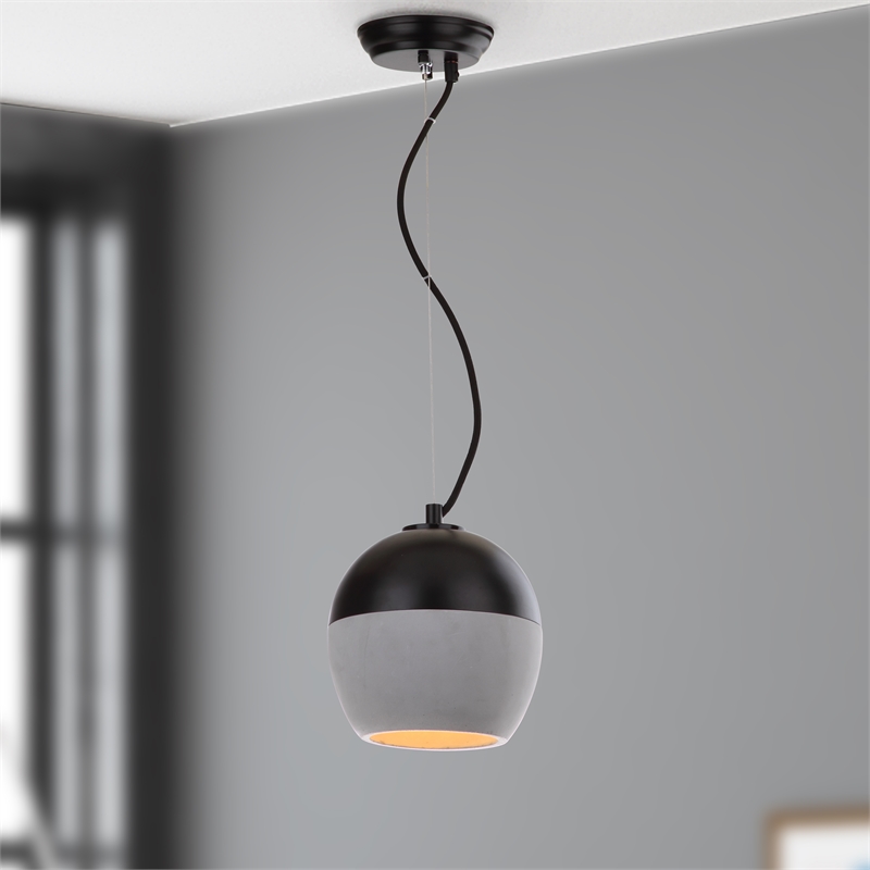 Safavieh Kira Concrete and Iron Pendant Lamp in Gray / Black