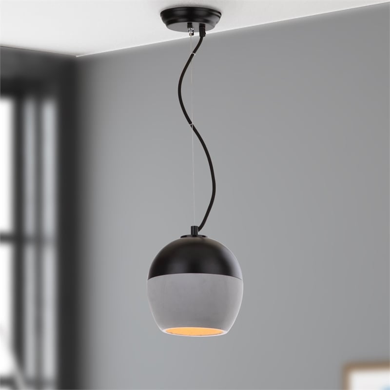 Safavieh Kira Concrete and Iron Pendant Lamp in Gray / Black
