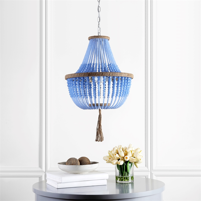Safavieh Lush Kristi Acrylic and Iron Beads Pendant Lamp in Blue