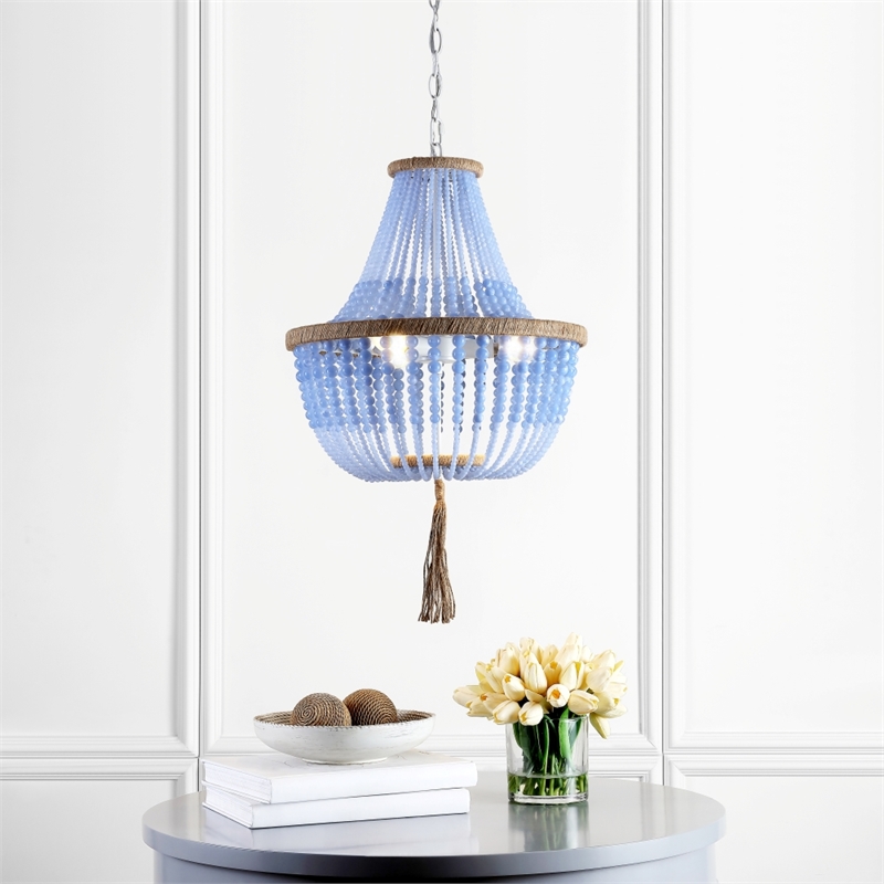Safavieh Lush Kristi Acrylic and Iron Beads Pendant Lamp in Blue