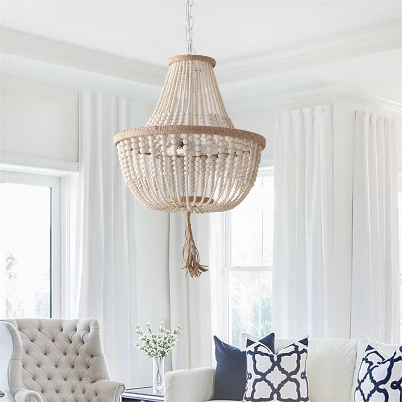 Safavieh Lush Kristi Acrylic and Iron Beads Pendant Lamp in Cream