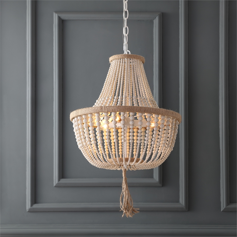 Safavieh Lush Kristi Acrylic and Iron Beads Pendant Lamp in Cream