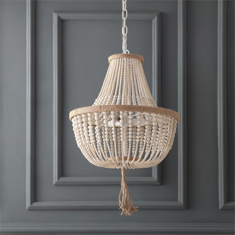 Safavieh Lush Kristi Acrylic and Iron Beads Pendant Lamp in Cream
