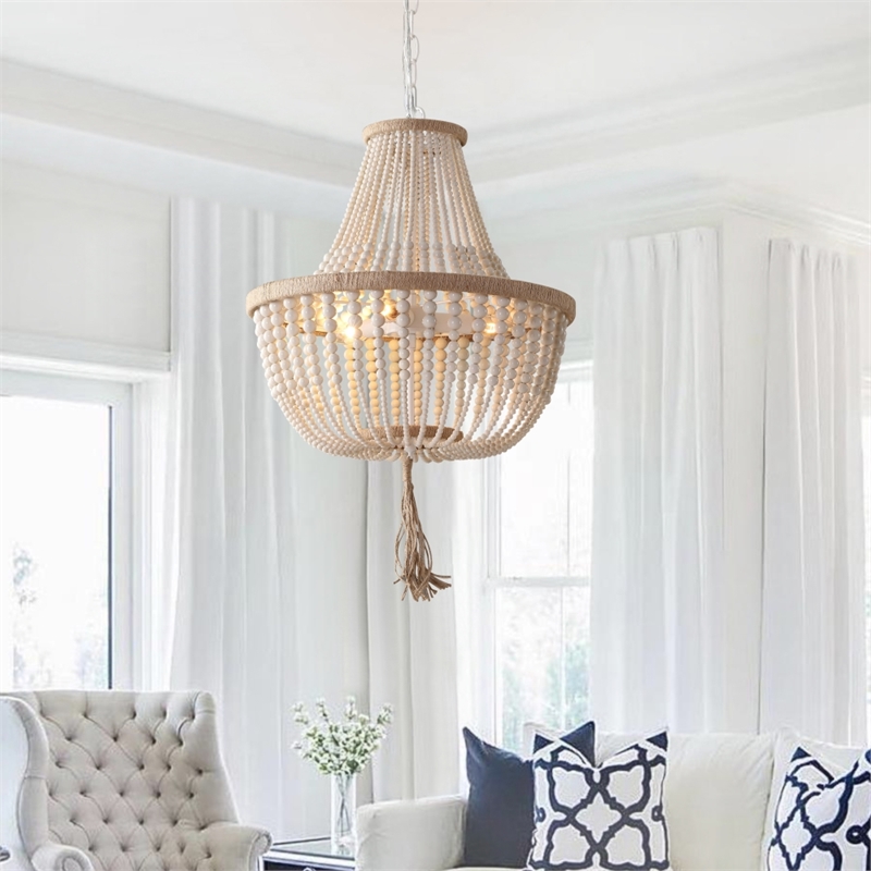 Safavieh Lush Kristi Acrylic and Iron Beads Pendant Lamp in Cream
