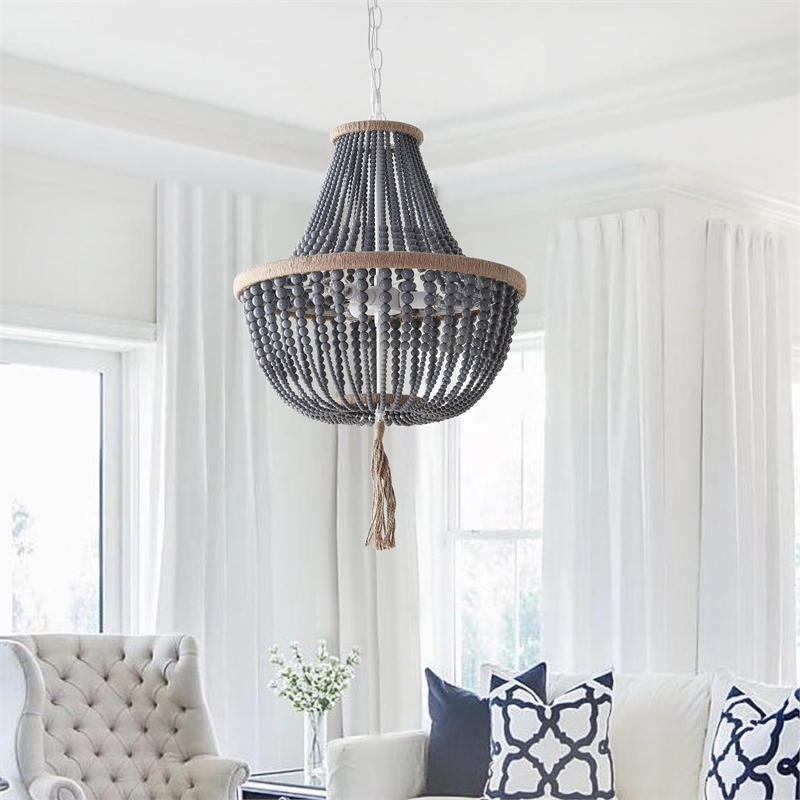 Safavieh Lush Kristi Acrylic and Iron Beads Pendant Lamp in Gray