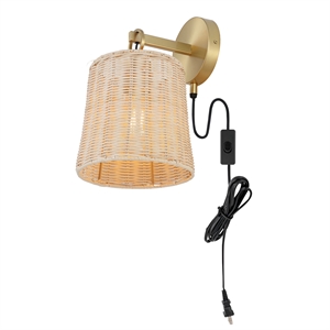 Safavieh Ciaran Iron and Wood 9.5&quot Wall Sconce in Natural / Brass