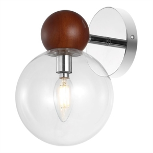 Safavieh Rio Solid Wood and Glass 7.5&quot Wall Sconce in Dark Walnut / Nickel