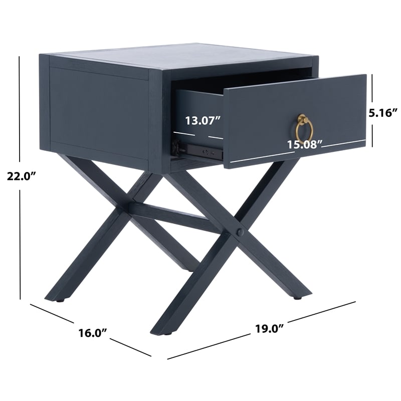 Safavieh Sadie Metal and Wood 1 Drawer Nightstand  in Navy