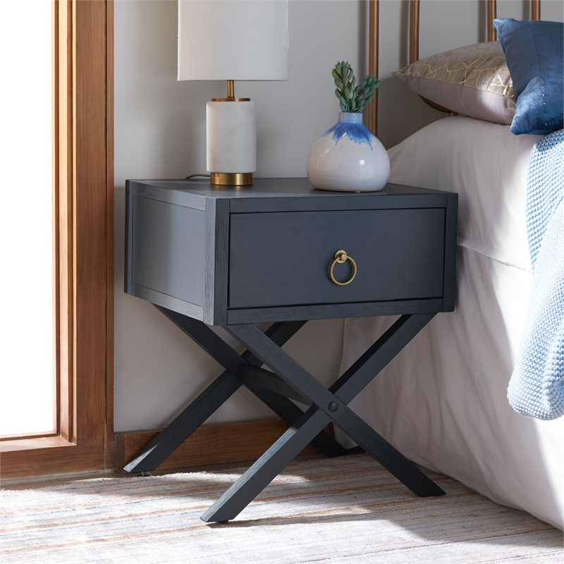 Safavieh Sadie Metal and Wood 1 Drawer Nightstand  in Navy
