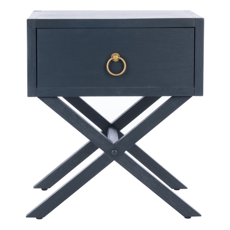 Safavieh Sadie Metal and Wood 1 Drawer Nightstand  in Navy