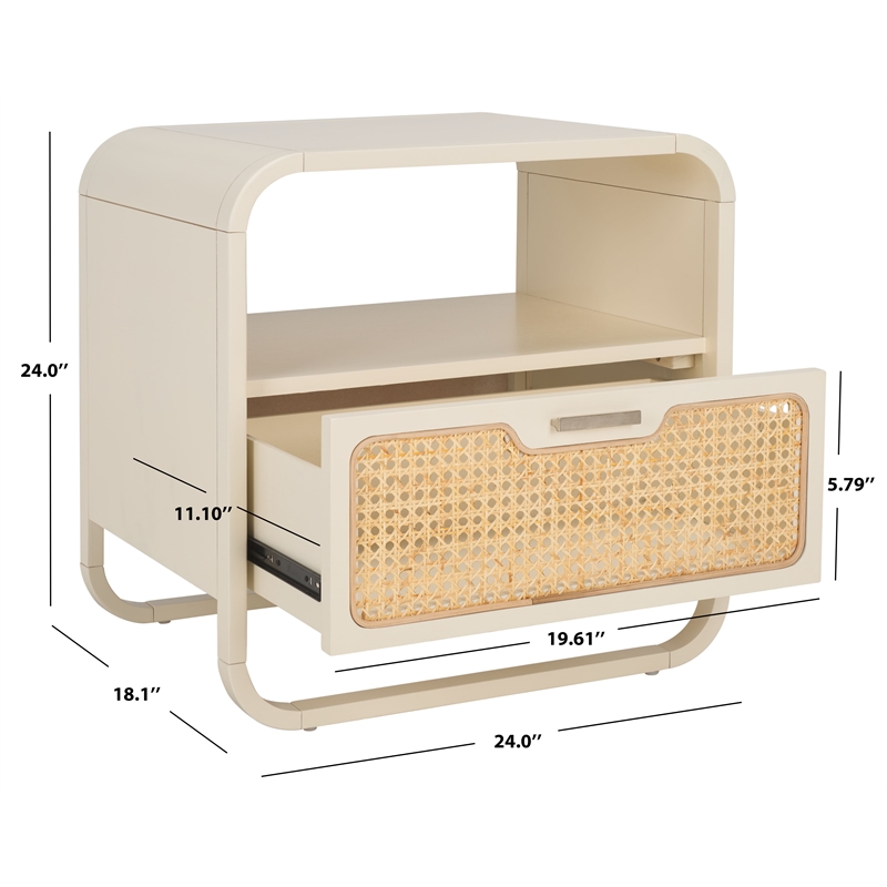 Safavieh Yates Metal and Wood 1 Drawer Nightstand in White / Natural