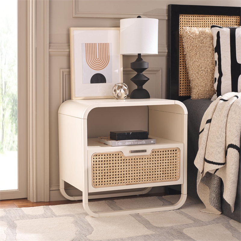 Safavieh Yates Metal and Wood 1 Drawer Nightstand in White / Natural