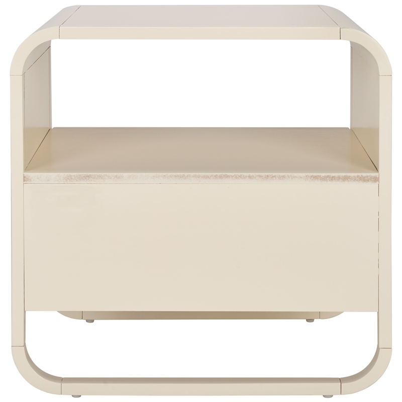 Safavieh Yates Metal and Wood 1 Drawer Nightstand in White / Natural