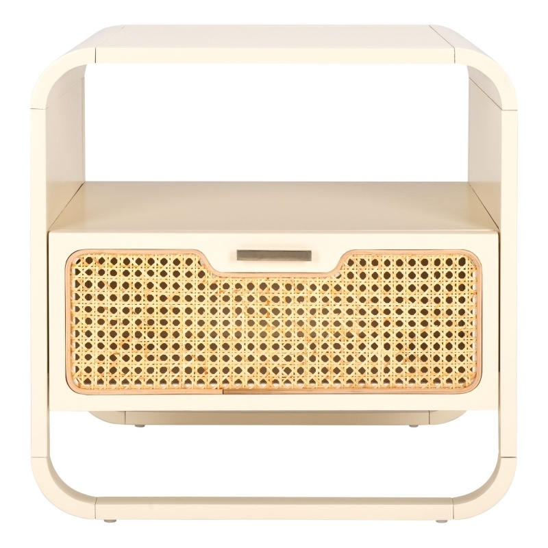 Safavieh Yates Metal and Wood 1 Drawer Nightstand in White / Natural