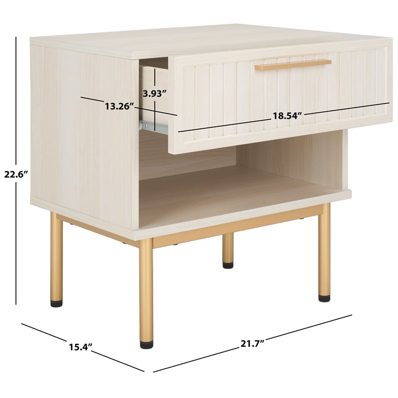 Safavieh Axelle Wood and Metal 1 Drawer Nightstand  in White / Gold