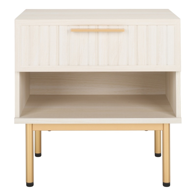 Safavieh Axelle Wood and Metal 1 Drawer Nightstand  in White / Gold