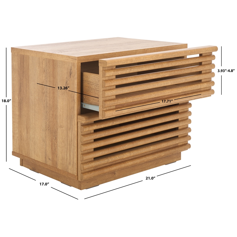 Safavieh Averi Wood 2 Drawer Nightstand in Oak