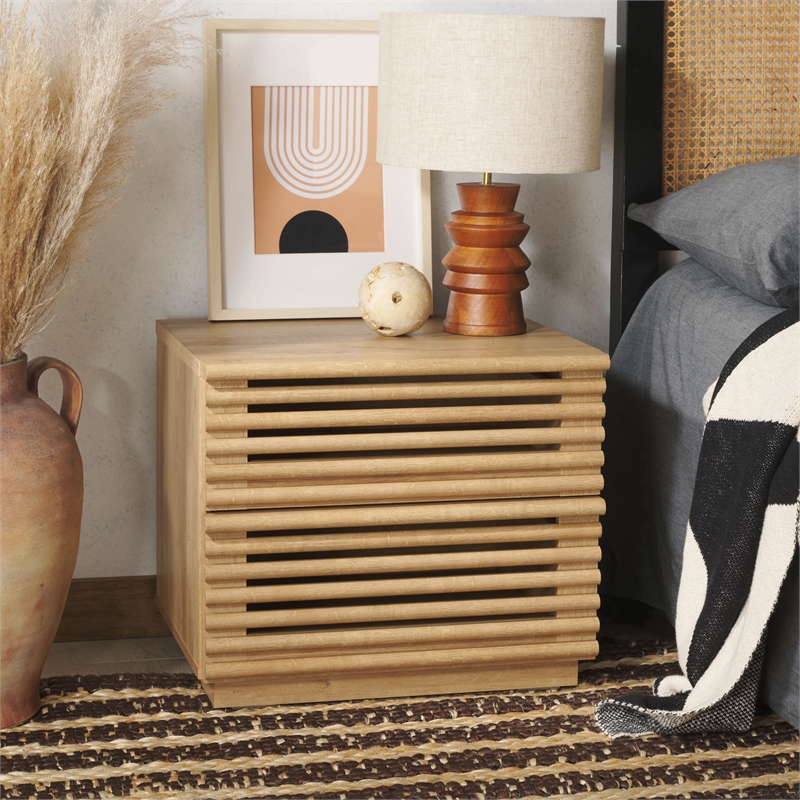 Safavieh Averi Wood 2 Drawer Nightstand in Oak