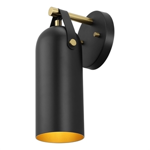 Safavieh Westly Iron and Leather 5.5&quot Wall Sconce in Black / Gold