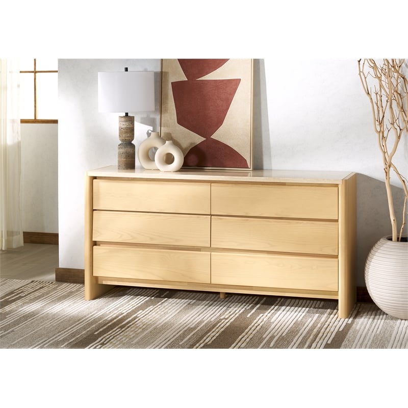 Safavieh Bellarose Metal and Wood Travertine Dresser in Natural / Sand