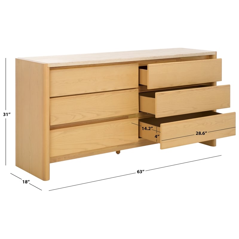 Safavieh Bellarose Metal and Wood Travertine Dresser in Natural / Sand