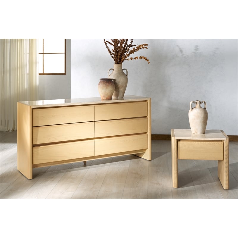 Safavieh Bellarose Metal and Wood Travertine Dresser in Natural / Sand
