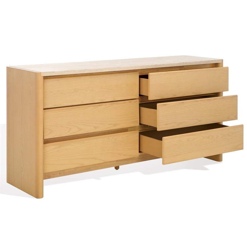 Safavieh Bellarose Metal and Wood Travertine Dresser in Natural / Sand