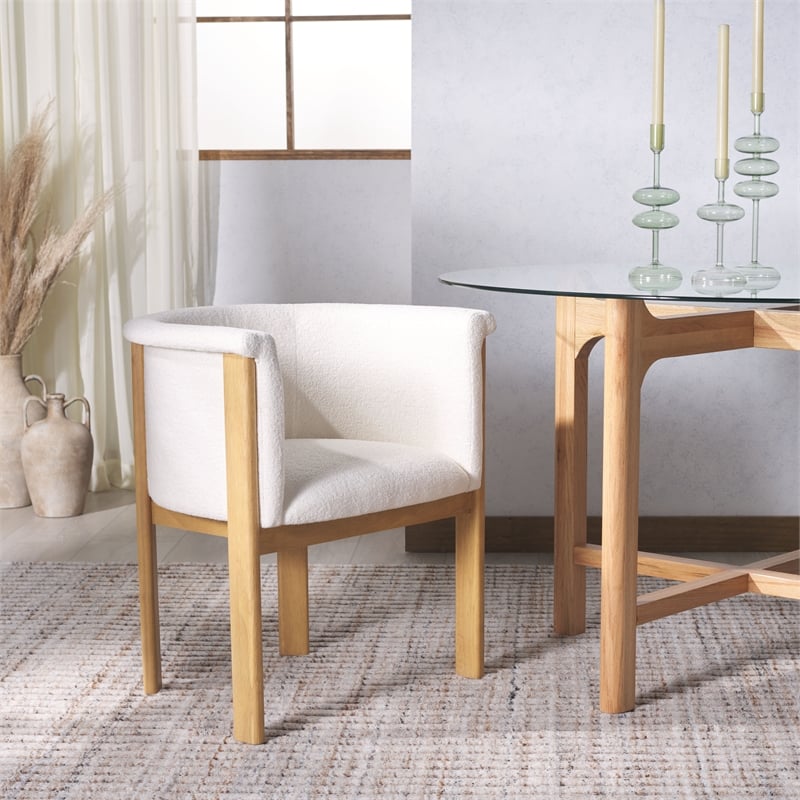 Safavieh Katemarie Metal and Wood Boucle Arm Chair in Ivory / Natural