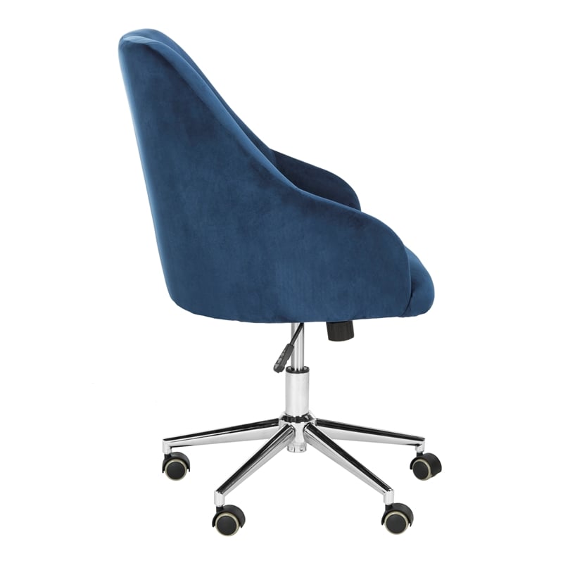 Safavieh Evelynn Wood and Metal Tufted Swivel Office Chair inNavy/Chrome
