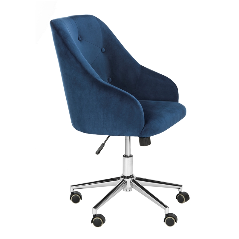 Safavieh Evelynn Wood and Metal Tufted Swivel Office Chair inNavy/Chrome