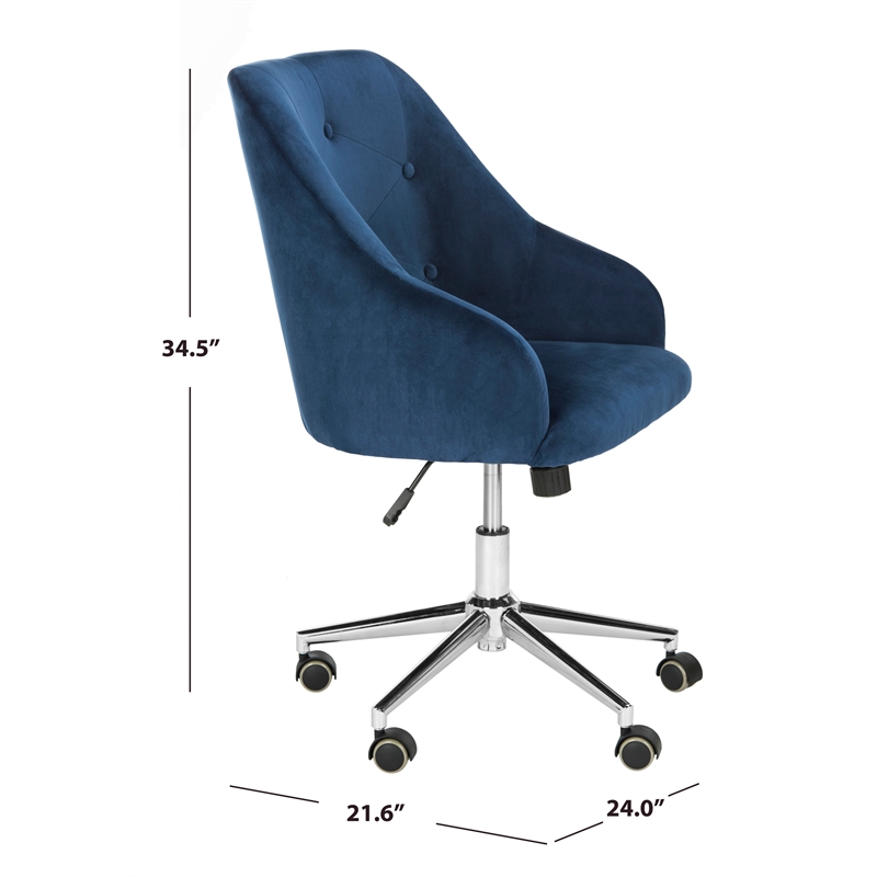 Safavieh Evelynn Wood and Metal Tufted Swivel Office Chair inNavy/Chrome