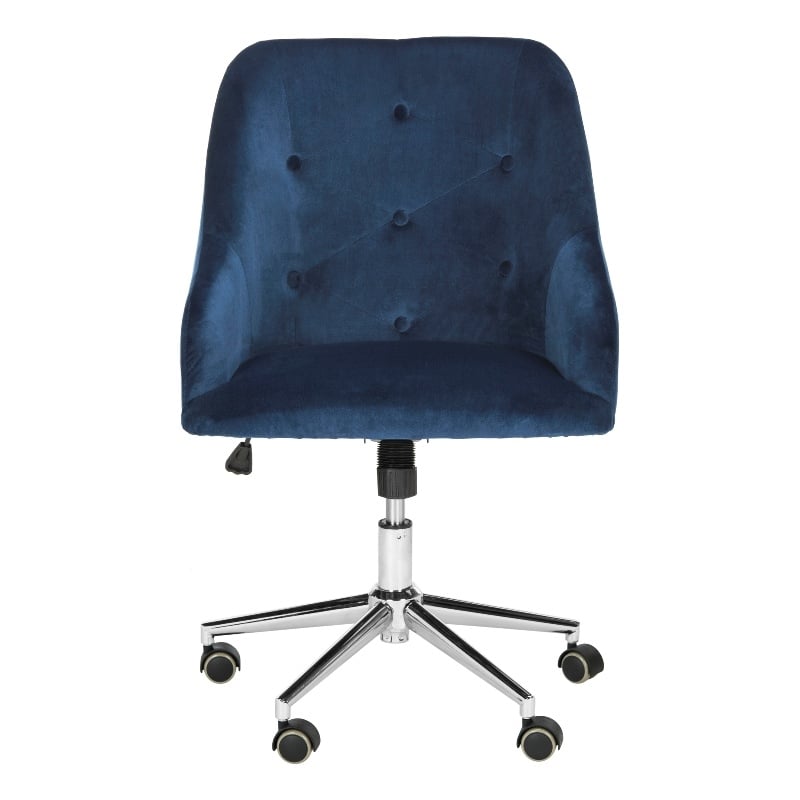 Safavieh Evelynn Wood and Metal Tufted Swivel Office Chair inNavy/Chrome