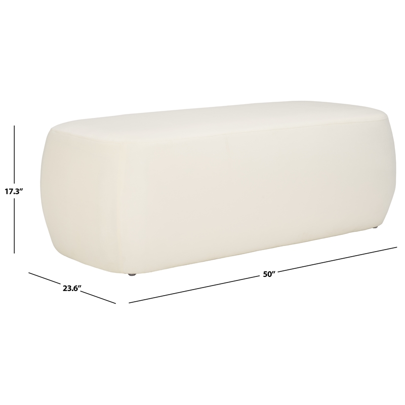 Safavieh Whitley Wood and Velvet Rectangular Ottoman in Cream