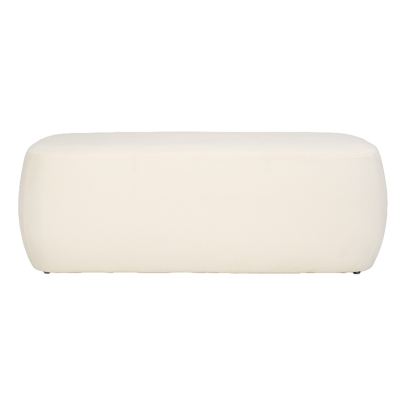 Safavieh Whitley Wood and Velvet Rectangular Ottoman in Cream