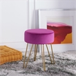 Safavieh Abrea Velvet and Wood  Round Ottoman  in Gold
