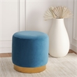 Safavieh Azai Velvet and Wood Round Ottoman in Blue / Gold