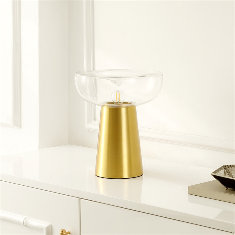 Safavieh Vassar Glass and Iron 12.75 Inch Table Lamp in Brass / Clear