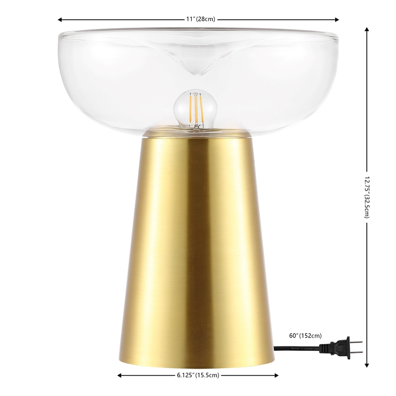 Safavieh Vassar Glass and Iron 12.75 Inch Table Lamp in Brass / Clear